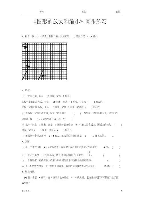 北师大版六年级数学下册图形的运动：图形的放大和缩小同步练习题
