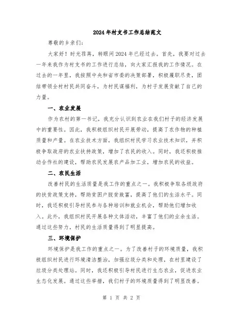 2024年村支书工作总结范文