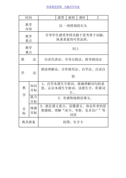 【教学设计】《一块特别的石头》 精品教案