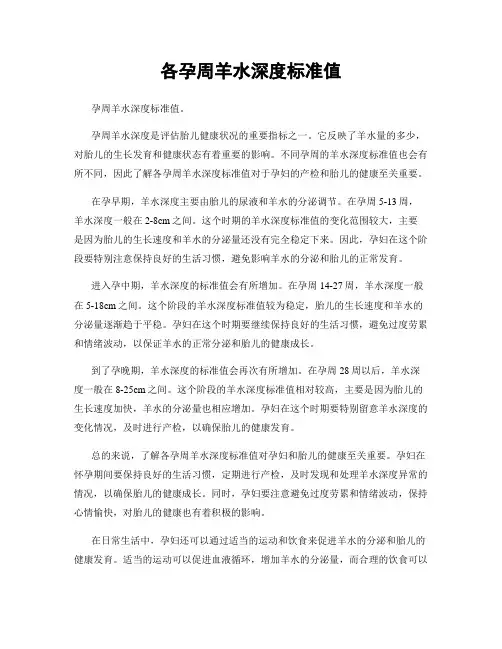 各孕周羊水深度标准值
