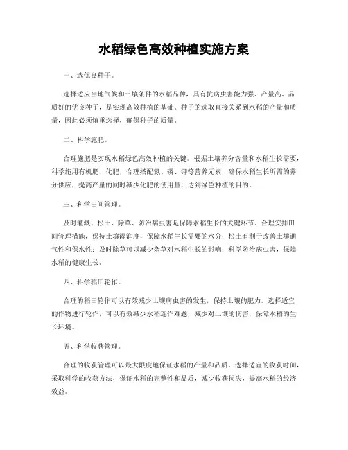 水稻绿色高效种植实施方案