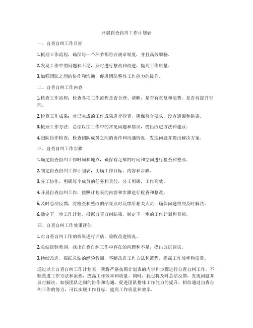 开展自查自纠工作计划表