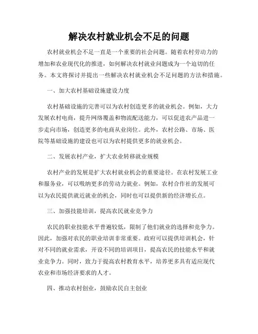 解决农村就业机会不足的问题