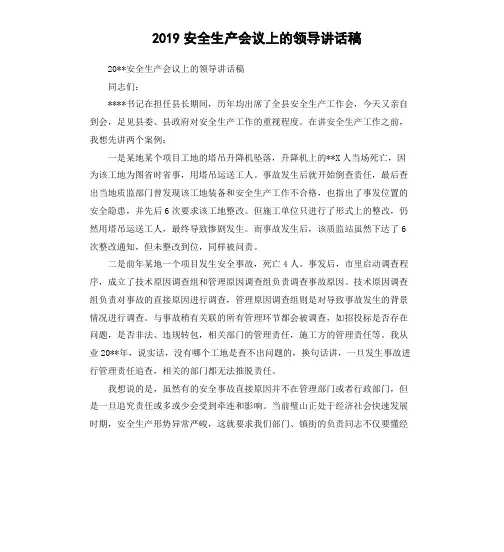 2019安全生产会议上的领导讲话稿
