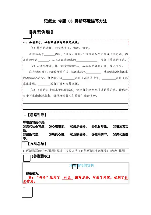 【统编小学语文六年级阅读理解专题】专题 03 赏析环境描写方法(讲义+试题)(含答案、解析)