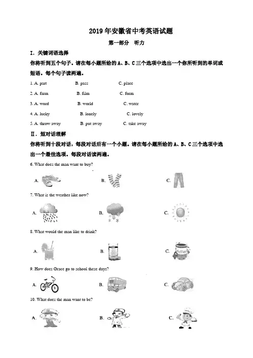 2019年安徽省中考英语试题(原卷+解析版)真题含答案