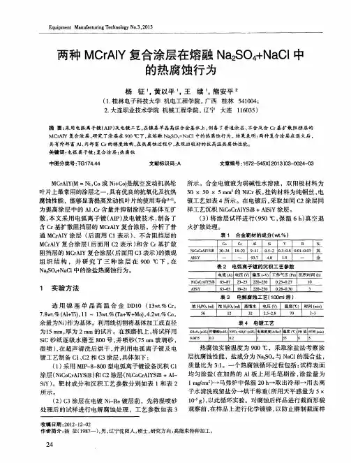 两种MCrAlY复合涂层在熔融Na2SO4+NaCl中的热腐蚀行为