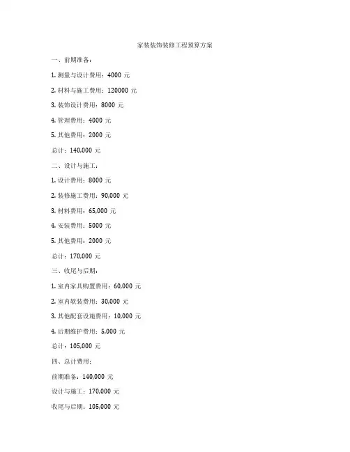 家装装饰装修工程预算方案