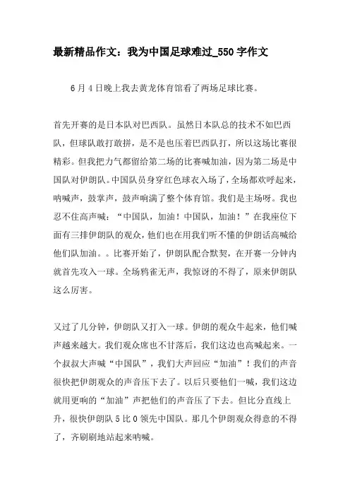 最新精品作文：我为中国足球难过_550字作文-教育作文文档