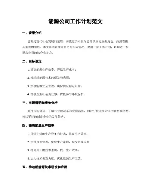 能源公司工作计划范文
