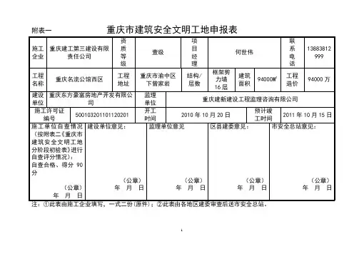 重庆市建筑安全文明工地申报表