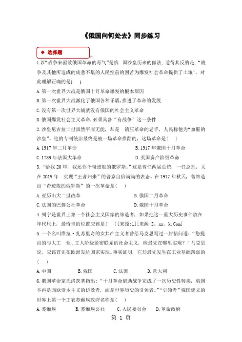 北师大版九年级下册历史同步练习：1俄国向何处去
