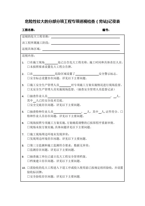 危大工程专项巡视检查记录表【范本模板】