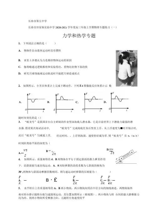 吉林省2021届高三上学期期中考试物理试题含答案.docx