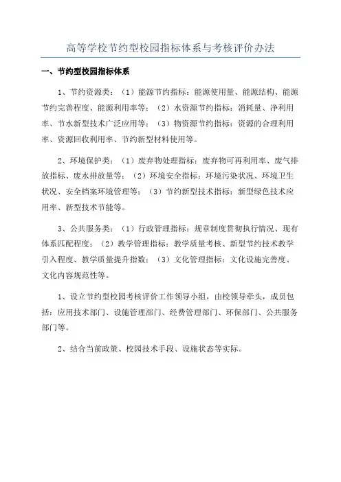 高等学校节约型校园指标体系与考核评价办法