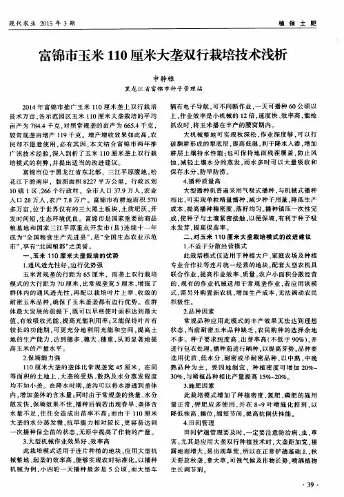 富锦市玉米110厘米大垄双行栽培技术浅析