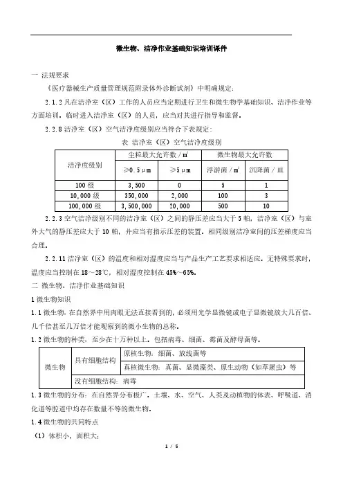 医疗器械生产 微生物、洁净作业基础知识