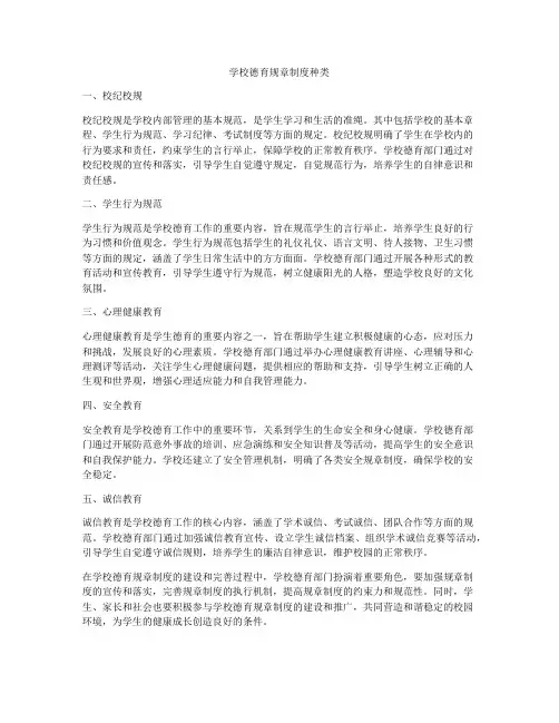 学校德育规章制度种类