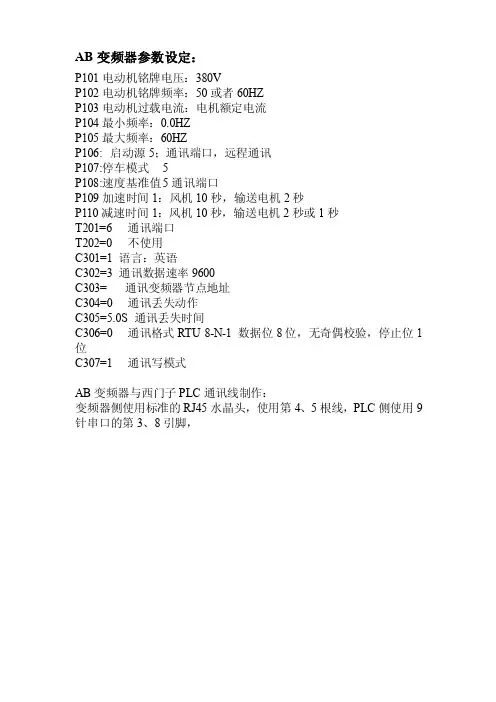 AB变频器参数设定及通讯线端口