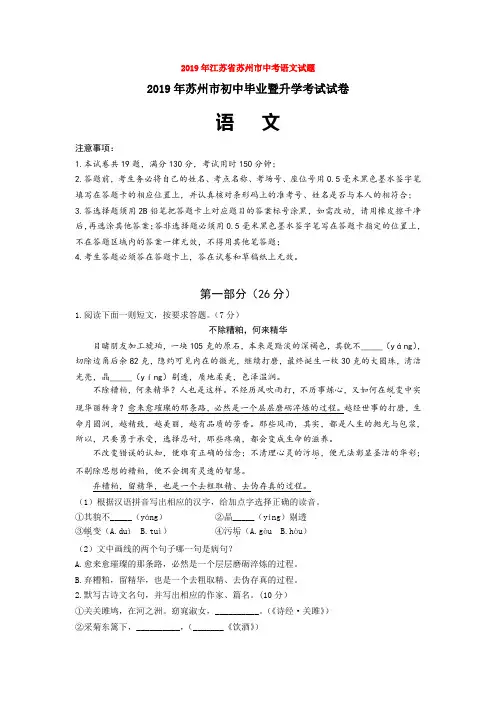 2019年江苏省苏州市中考语文试题doc【精品】