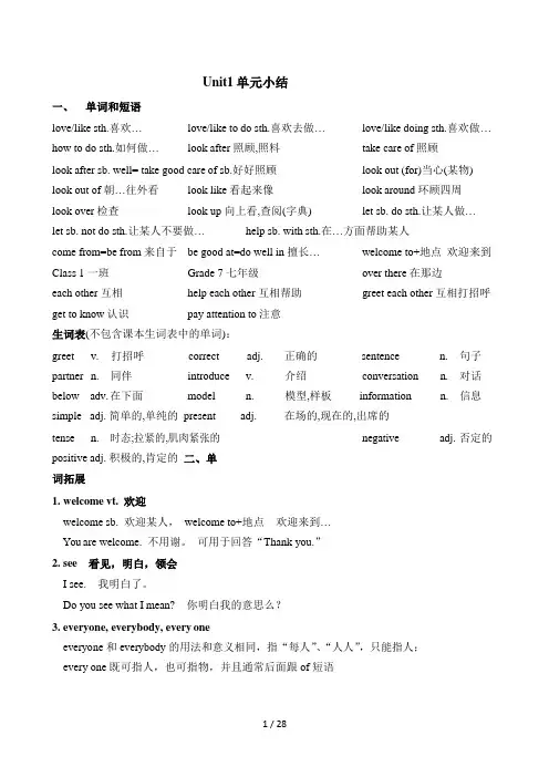 牛津译林版7A单元知识点总结
