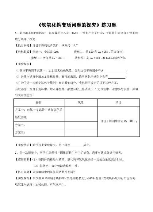 化学人教版九年级下册氢氧化钠变质问题的探究巩固练习