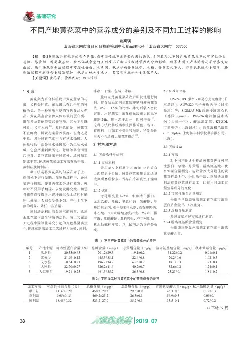 不同产地黄花菜中的营养成分的差别及不同加工过程的影响