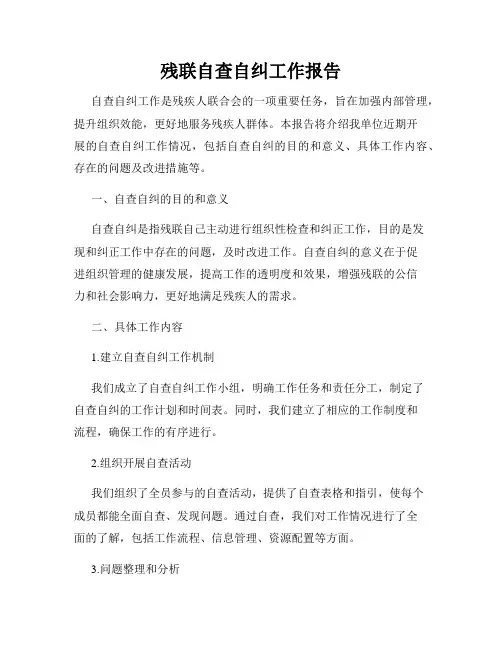残联自查自纠工作报告