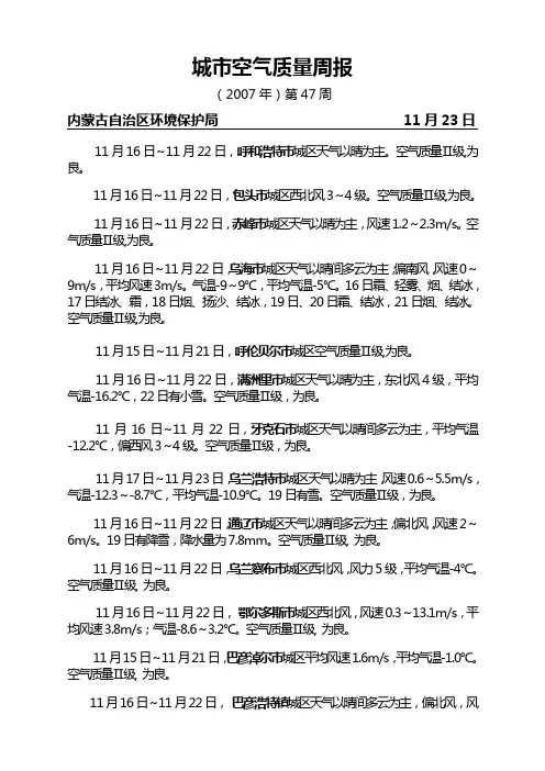 城市空气质量周报