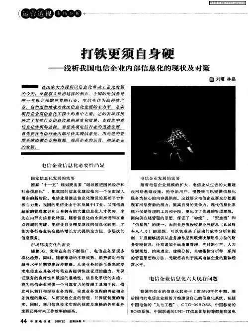 打铁更须自身硬——浅析我国电信企业内部信息化的现状及对策