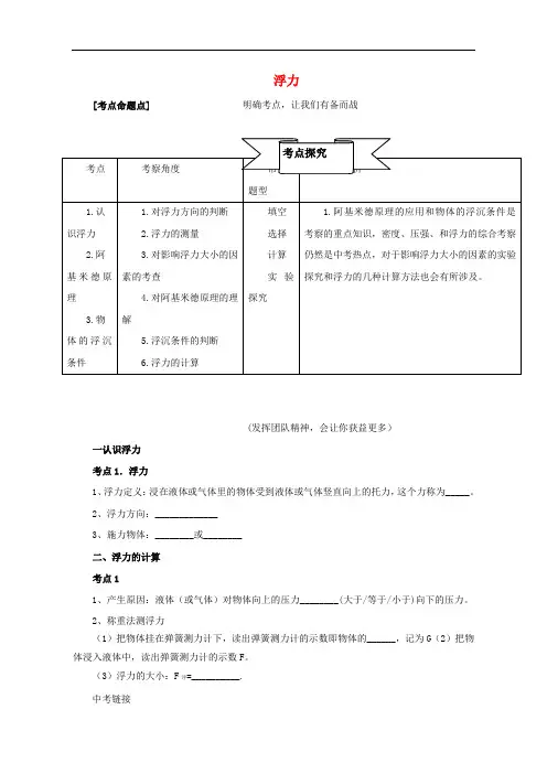 中考物理 浮力复习导学案