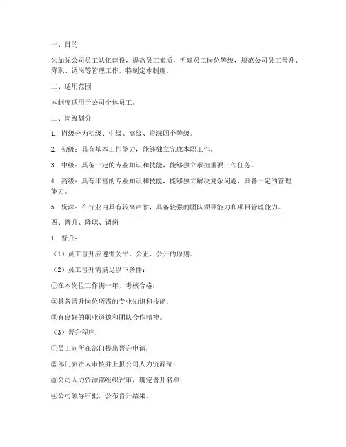 公司员工岗级管理制度