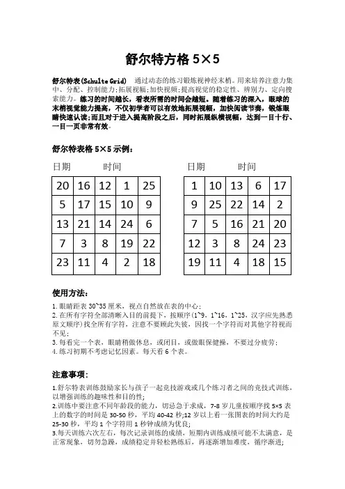 舒尔特方格5X5(120题,可打印 可编辑再用)