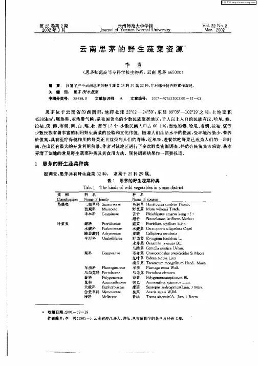 云南思茅的野生蔬菜资源