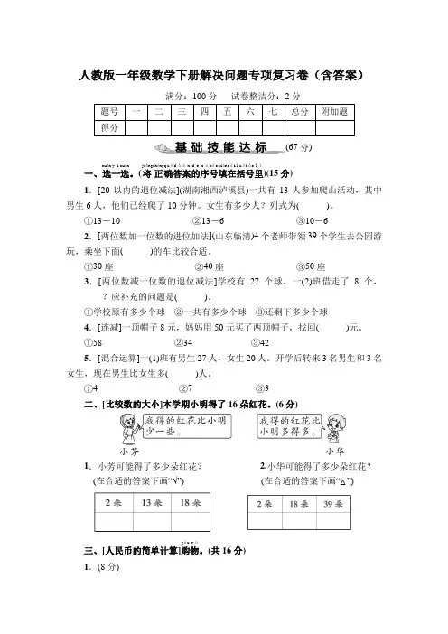 人教版一年级数学下册解决问题、数与代数专项复习卷(含答案)