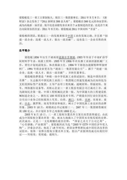 梁稳根个人资料简介