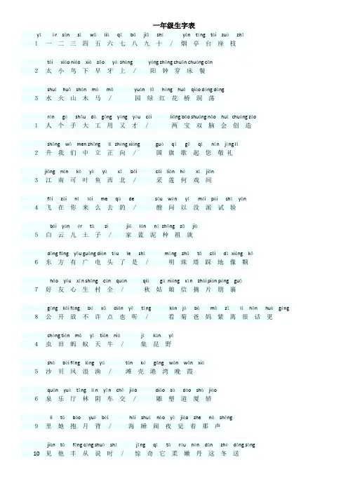 苏教版语文1-6年级生字表