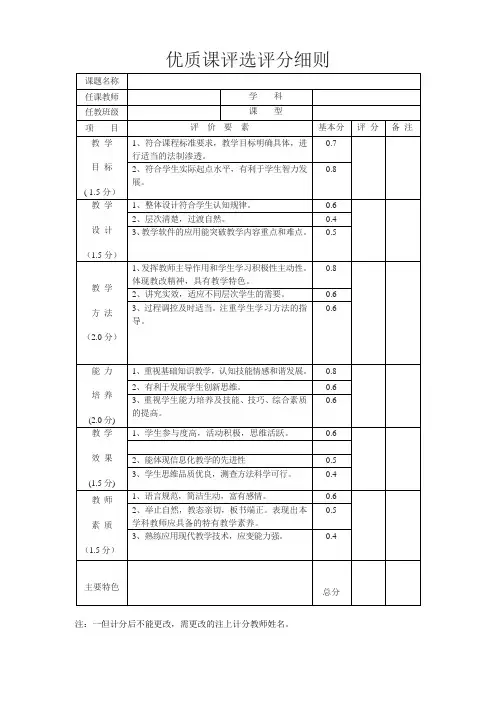 平寨民族小学优质课评比评分细则参考