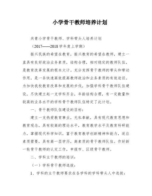 小学骨干教师培养计划