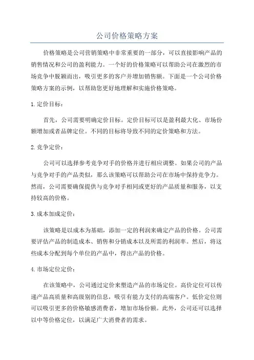 公司价格策略方案