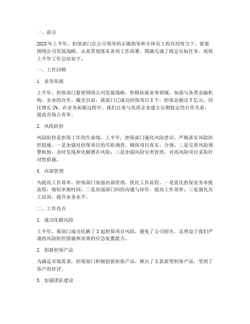 担保部门半年工作总结