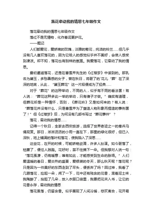 落花牵动我的情思七年级作文