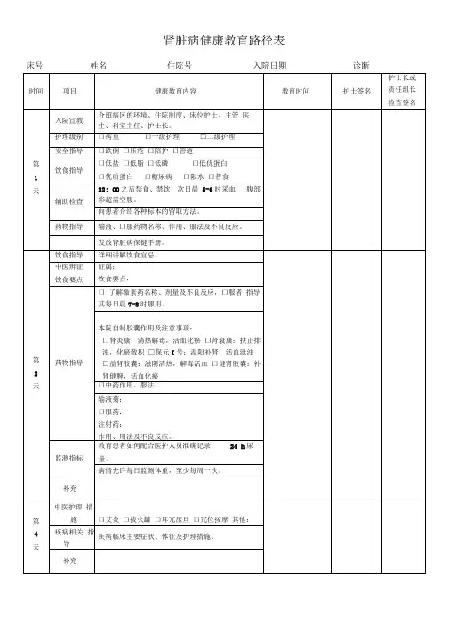 慢性肾脏病健康教育路径表