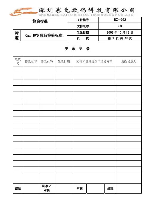 CAR DVD 检验标准文件