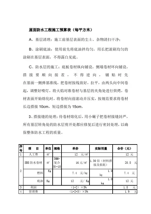 SBS预算表