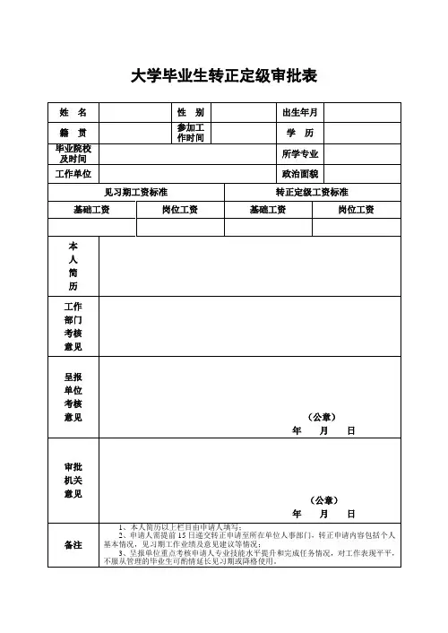 大学毕业生转正定级审批表