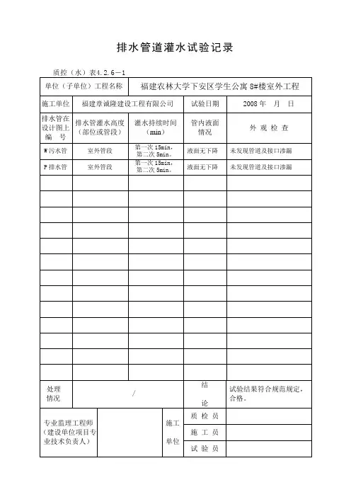 排水管道灌水试验记录(室外)