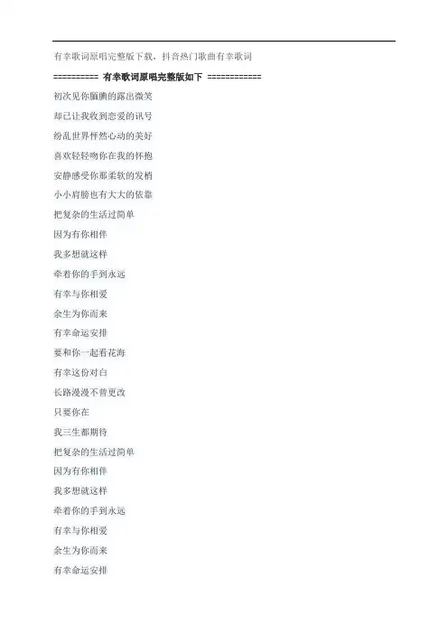 有幸歌词原唱完整版下载,老光抖音热门歌曲有幸歌词