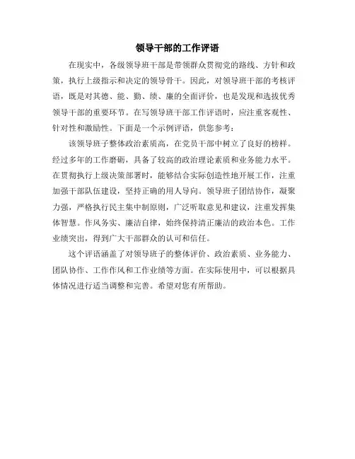 领导干部的工作评语