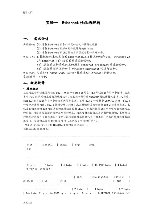 Ethernet帧结构解析汇报..